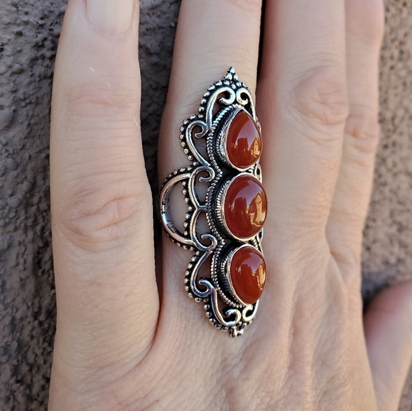 New Amazing Carnelian 925 Silver Statement Ring. - Picture 7 of 16